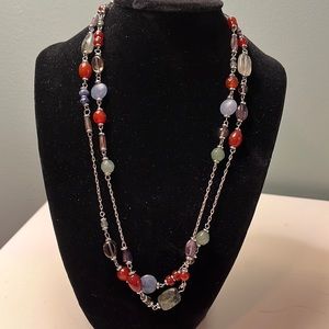 N72. Double stranded multi colored stone and beaded necklace.
